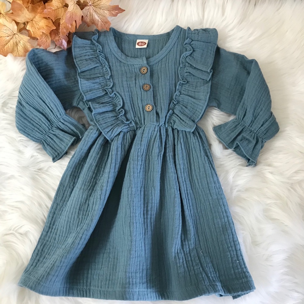 Baby fall fashion mauve blue green ruffled dress